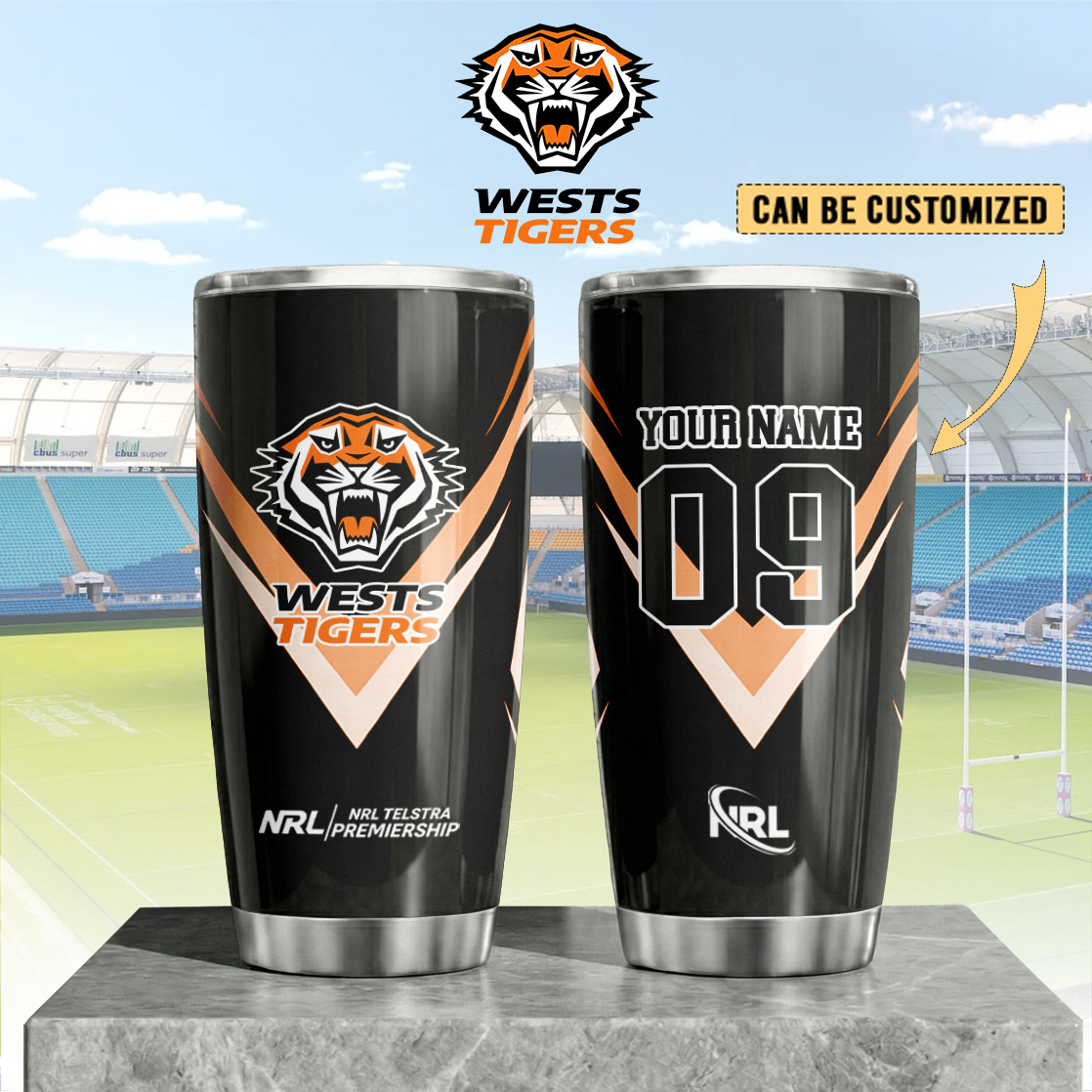 Auspiritmerch Wests Tigers Custom Stanley Quencher 20oz Stainless Steel Tumbler