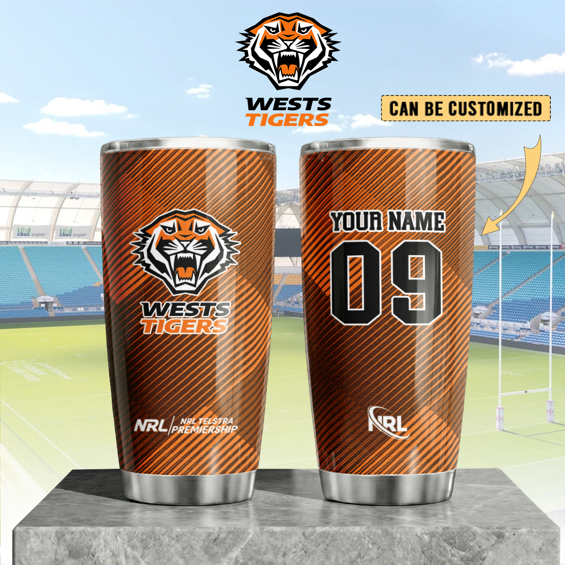Auspiritmerch Wests Tigers Custom Stanley Quencher 20oz Stainless Steel Tumbler
