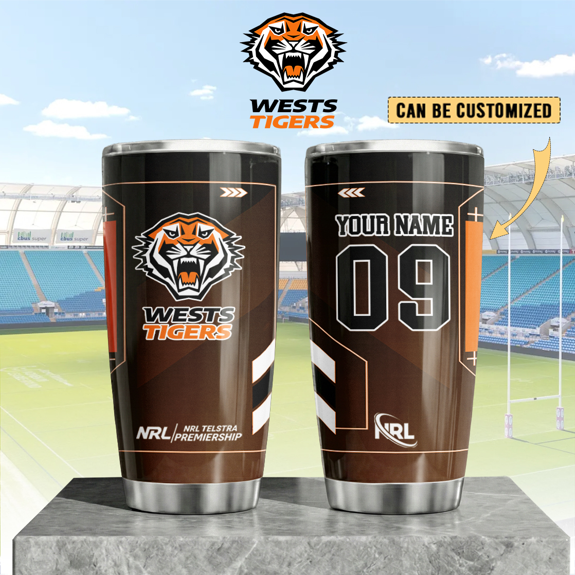 Auspiritmerch Wests Tigers Custom Stanley Quencher 20oz Stainless Steel Tumbler