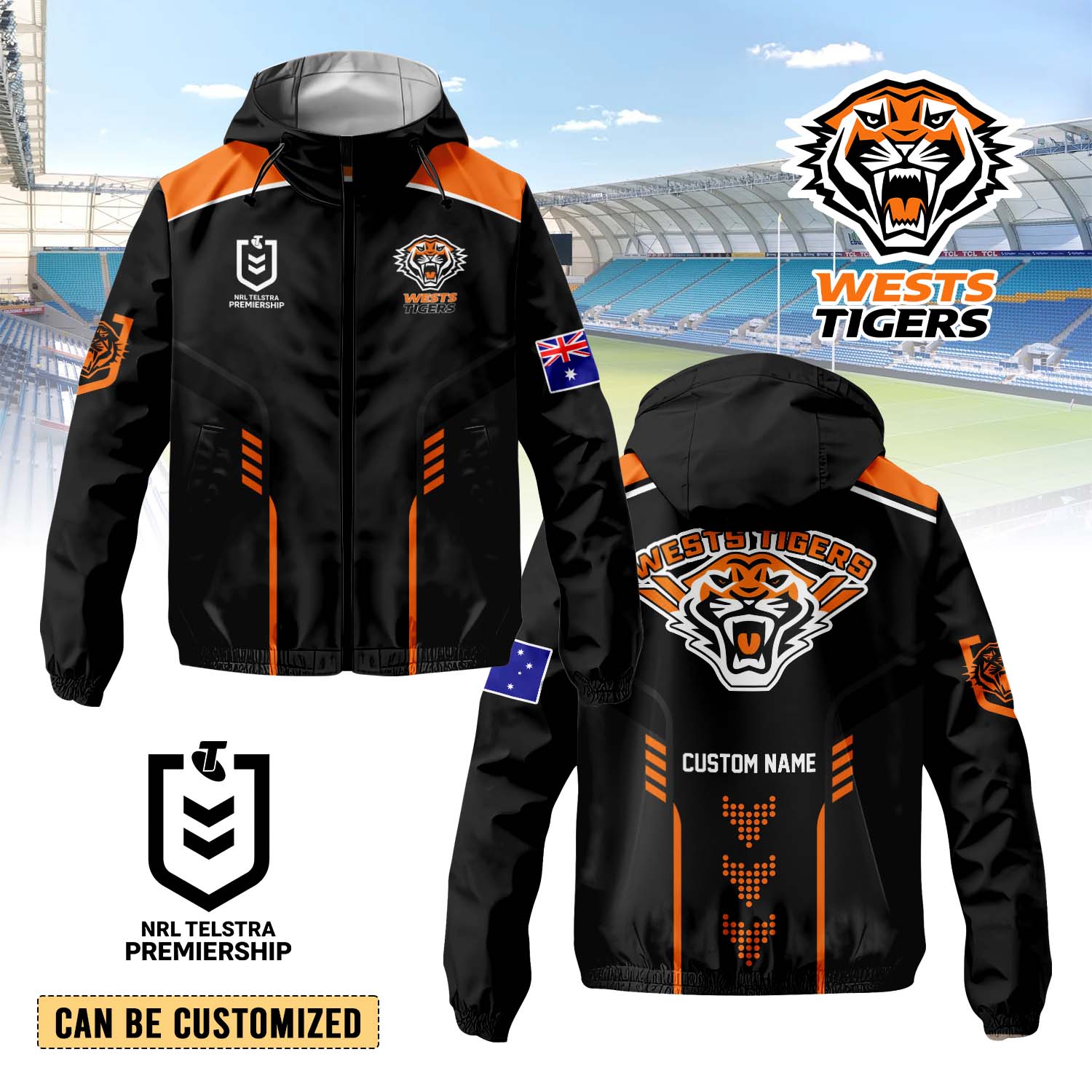 Auspiritmerch Wests Tigers Personalized Sports Windbreaker Jacket For Fans