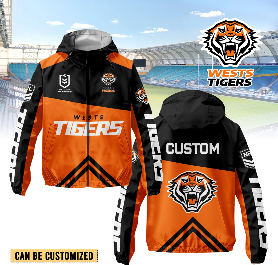 Auspiritmerch Wests Tigers Personalized Sports Windbreaker Jacket For Fans