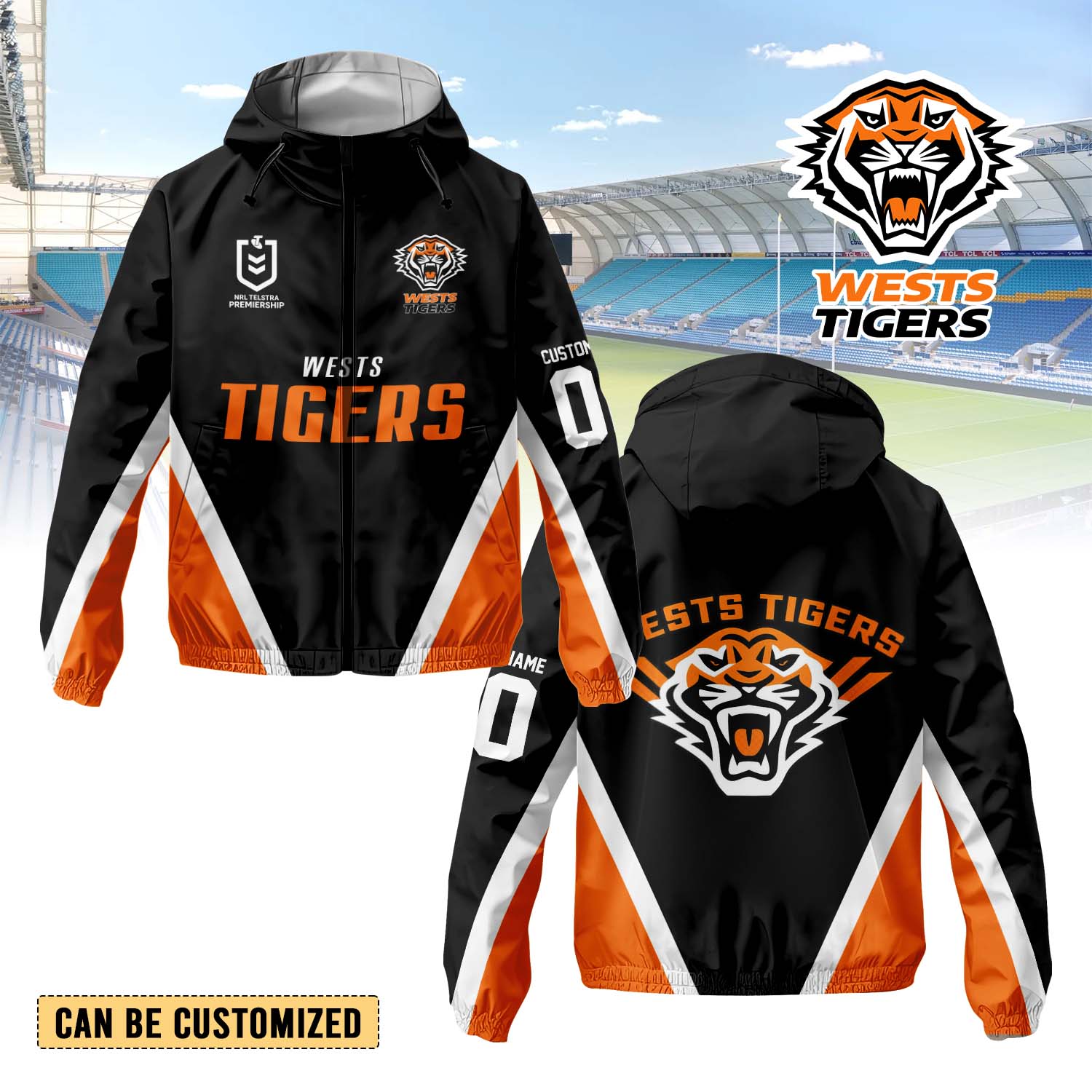 Auspiritmerch Wests Tigers Personalized Sports Windbreaker Jacket For Fans