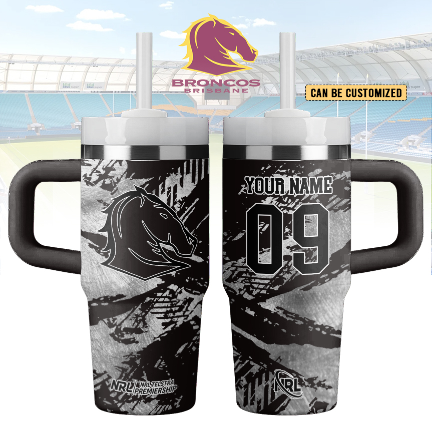 Auspiritmerch Brisbane Broncos Custom Stanley Quencher 14oz Stainless Steel Tumbler With Handle