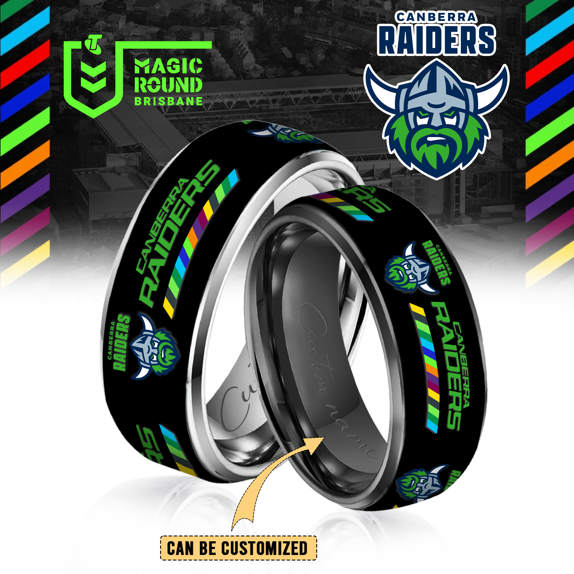 Auspiritmerch Canberra Raiders Silver Tungsten Rings Gift For Fans
