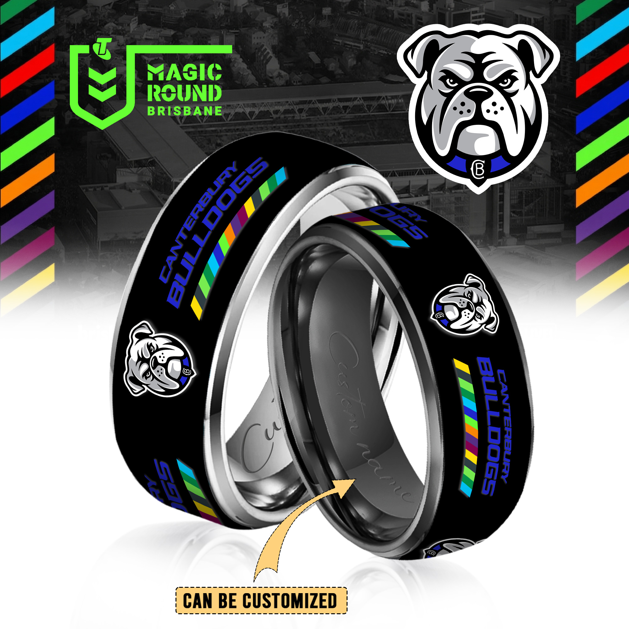 Auspiritmerch Canterbury-Bankstown Bulldogs Silver Tungsten Rings Gift For Fans