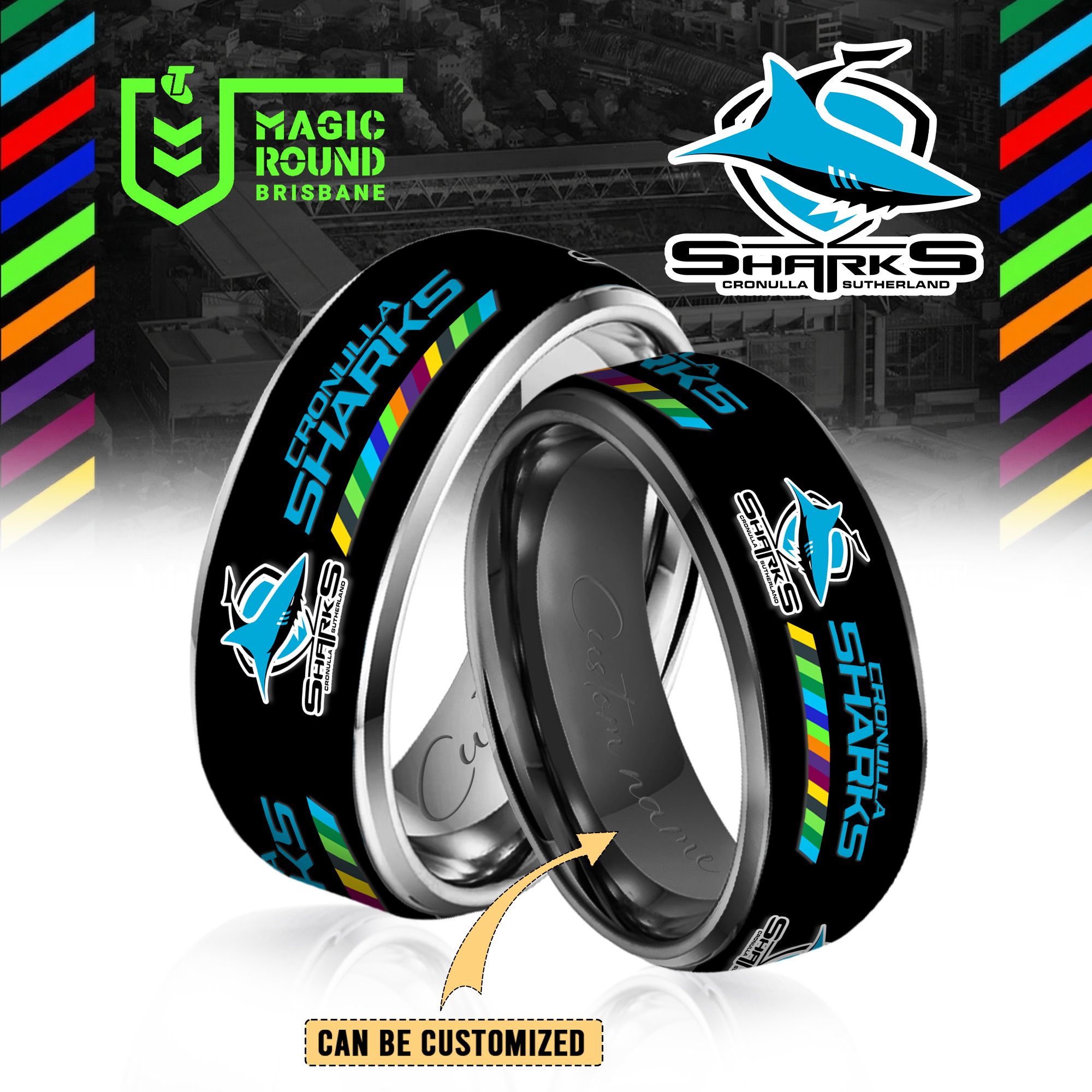 Auspiritmerch Cronulla-Sutherland Sharks Silver Tungsten Rings Gift For Fans