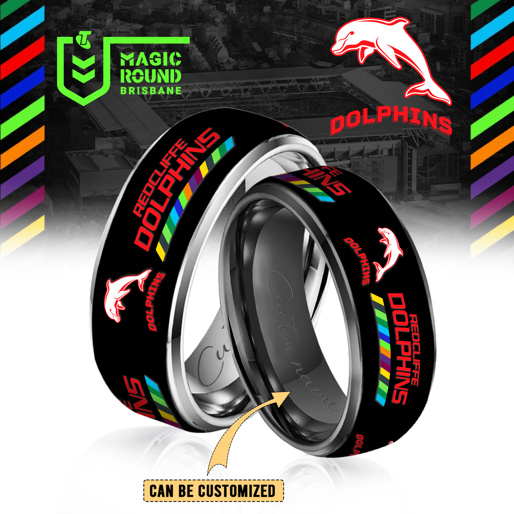 Auspiritmerch Dolphins Silver Tungsten Rings Gift For Fans