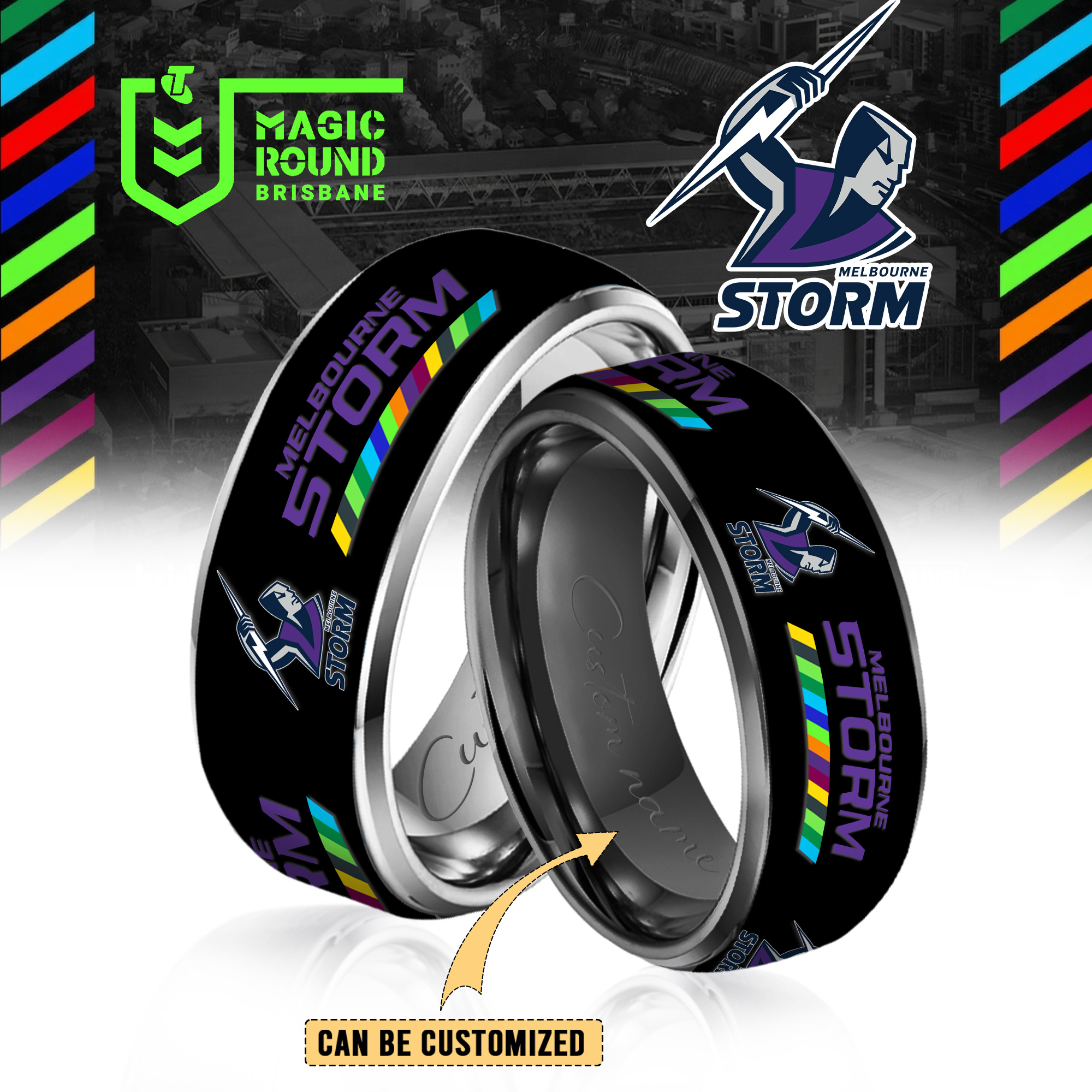 Auspiritmerch Melbourne Storm Silver Tungsten Rings Gift For Fans