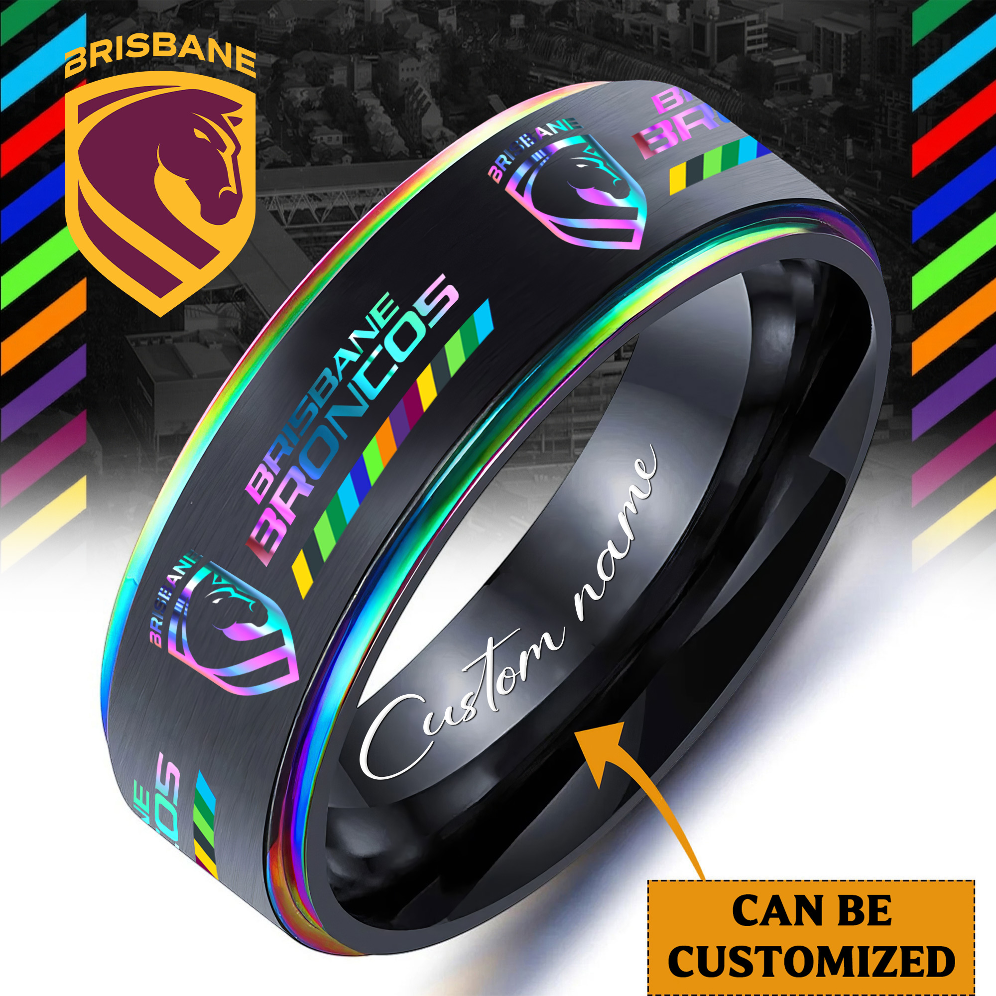 Auspiritmerch Brisbane Broncos Silver Tungsten Rings Gift For Fans