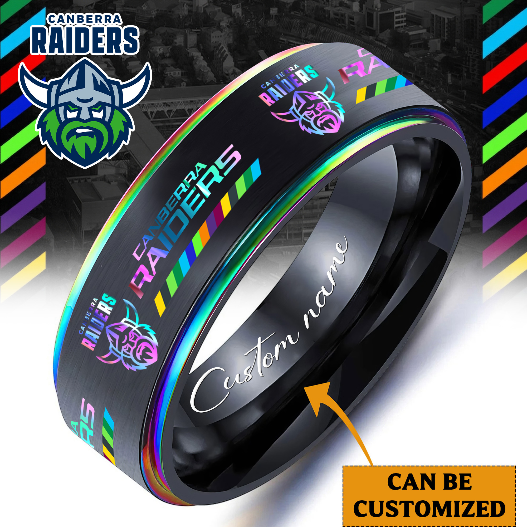 Auspiritmerch Canberra Raiders Silver Tungsten Rings Gift For Fans