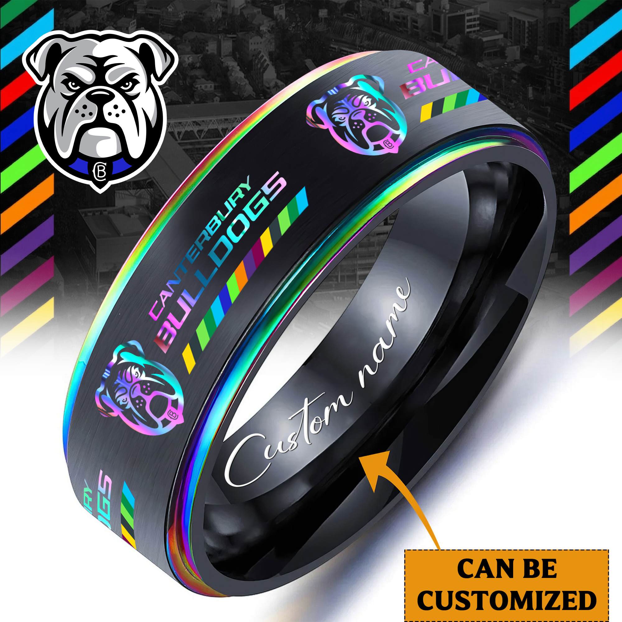 Auspiritmerch Canterbury-Bankstown Bulldogs Silver Tungsten Rings Gift For Fans