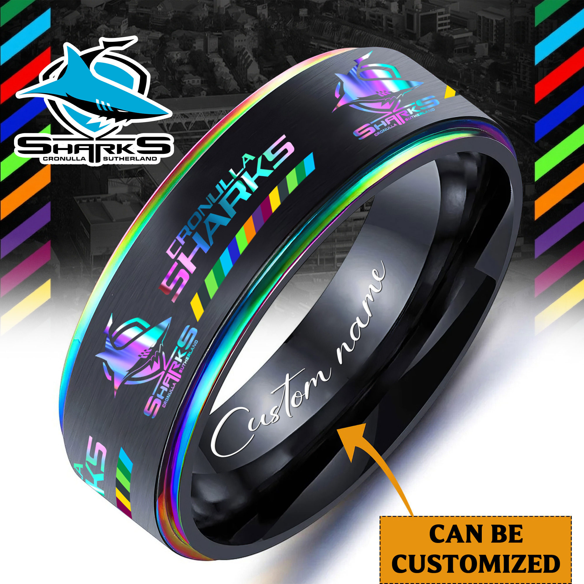 Auspiritmerch Cronulla-Sutherland Sharks Silver Tungsten Rings Gift For Fans
