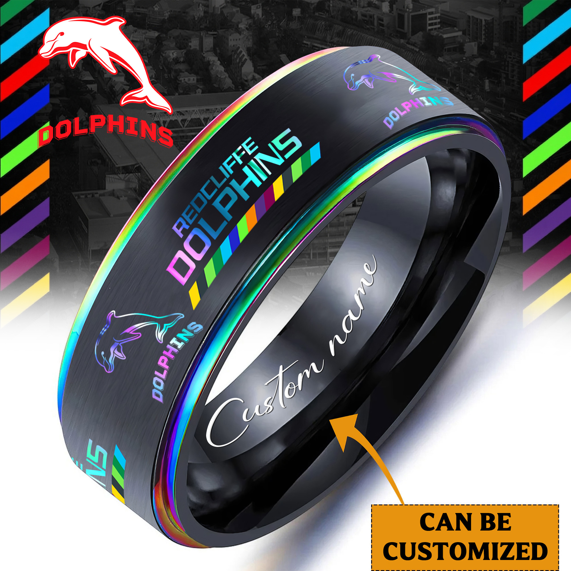 Auspiritmerch Dolphins Silver Tungsten Rings Gift For Fans