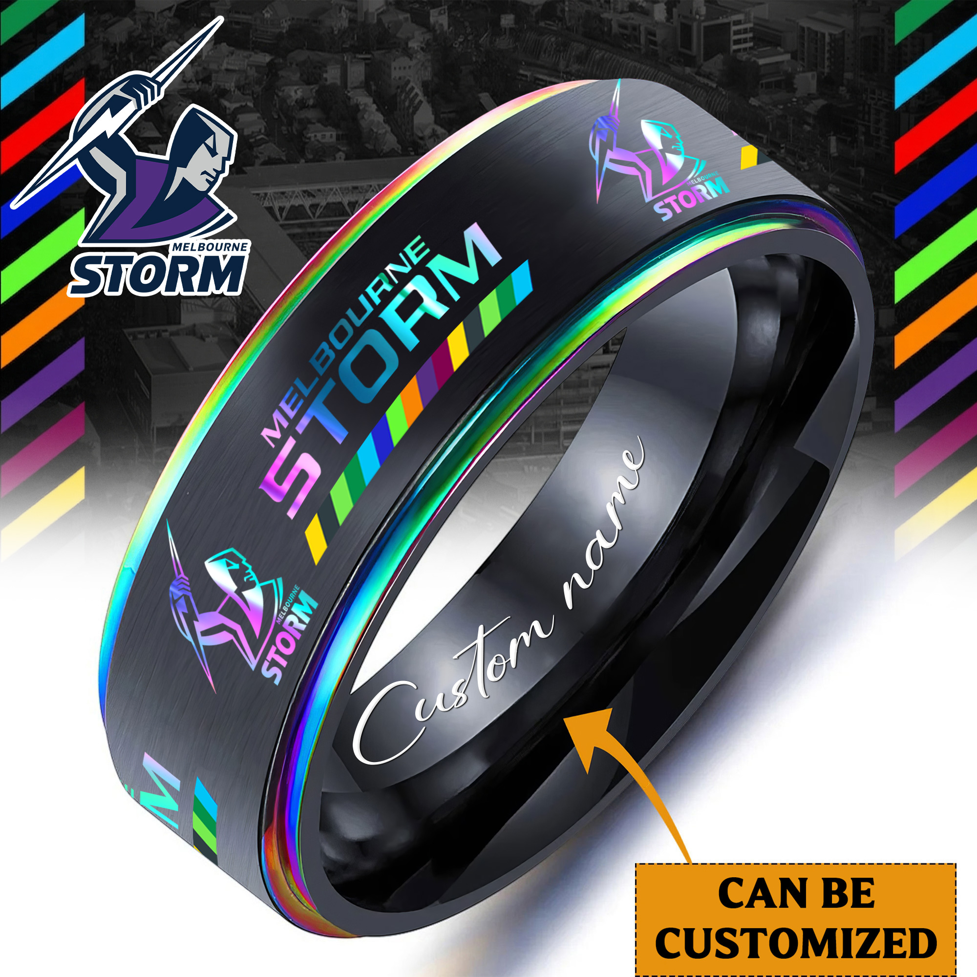 Auspiritmerch Melbourne Storm Silver Tungsten Rings Gift For Fans