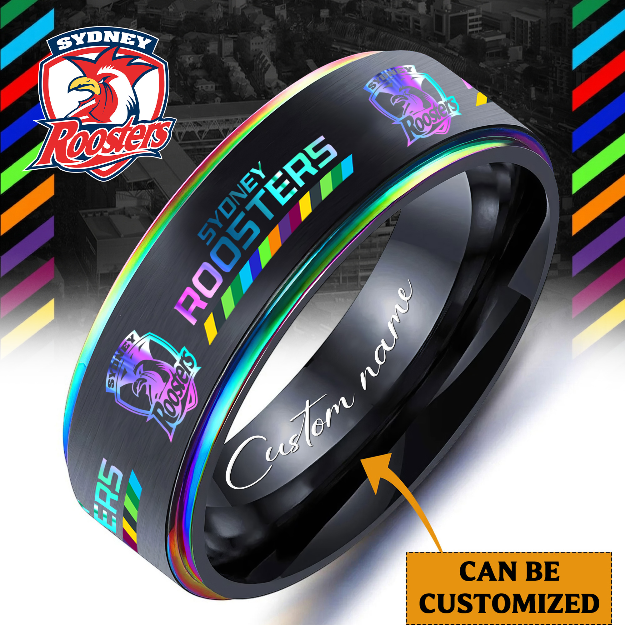 Auspiritmerch Sydney Roosters Silver Tungsten Rings Gift For Fans