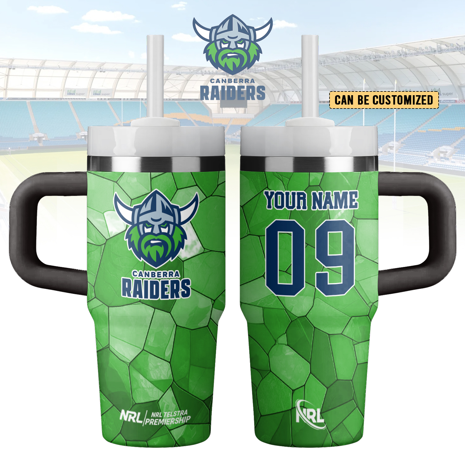 Auspiritmerch Canberra Raiders Custom Stanley Quencher 14oz Stainless Steel Tumbler With Handle