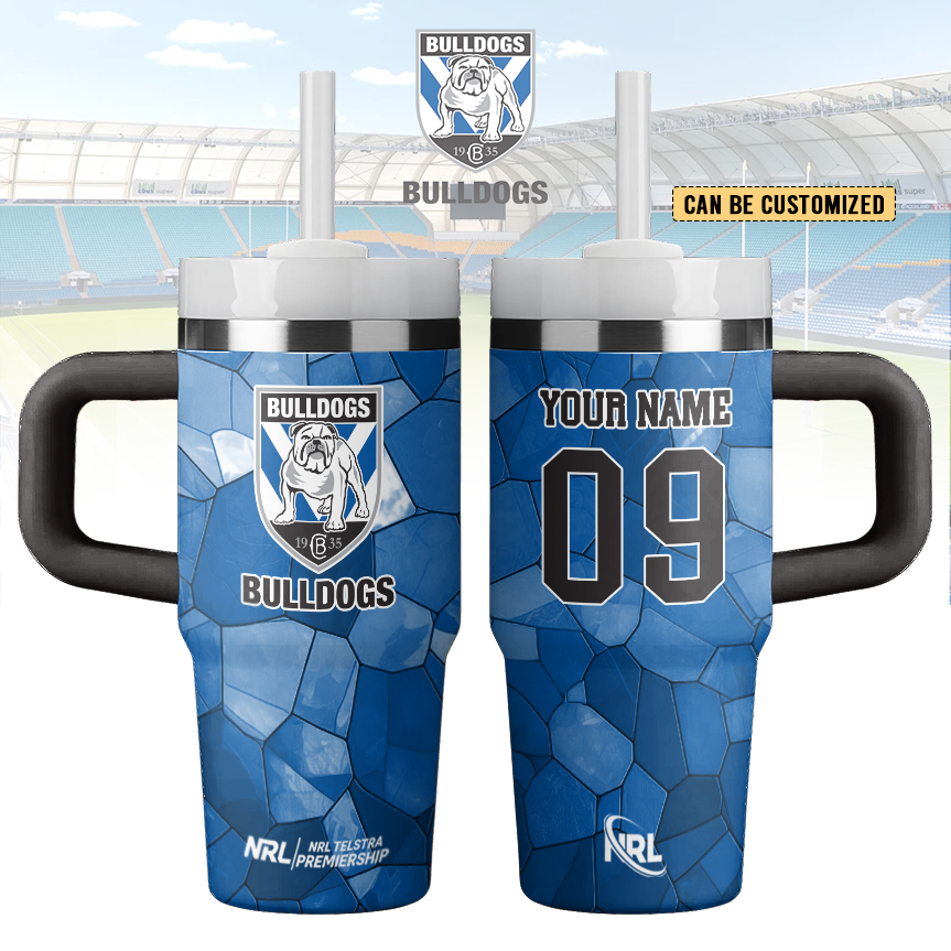 Auspiritmerch Canterbury-Bankstown Bulldogs Custom Stanley Quencher 14oz Stainless Steel Tumbler With Handle