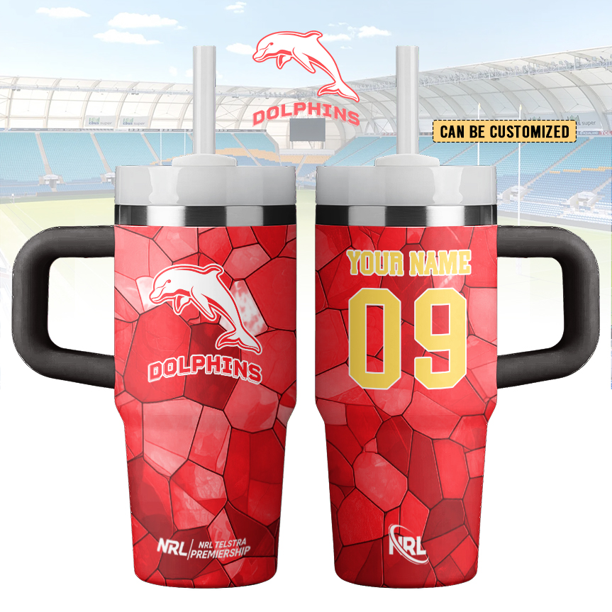 Auspiritmerch Dolphins Custom Stanley Quencher 14oz Stainless Steel Tumbler With Handle