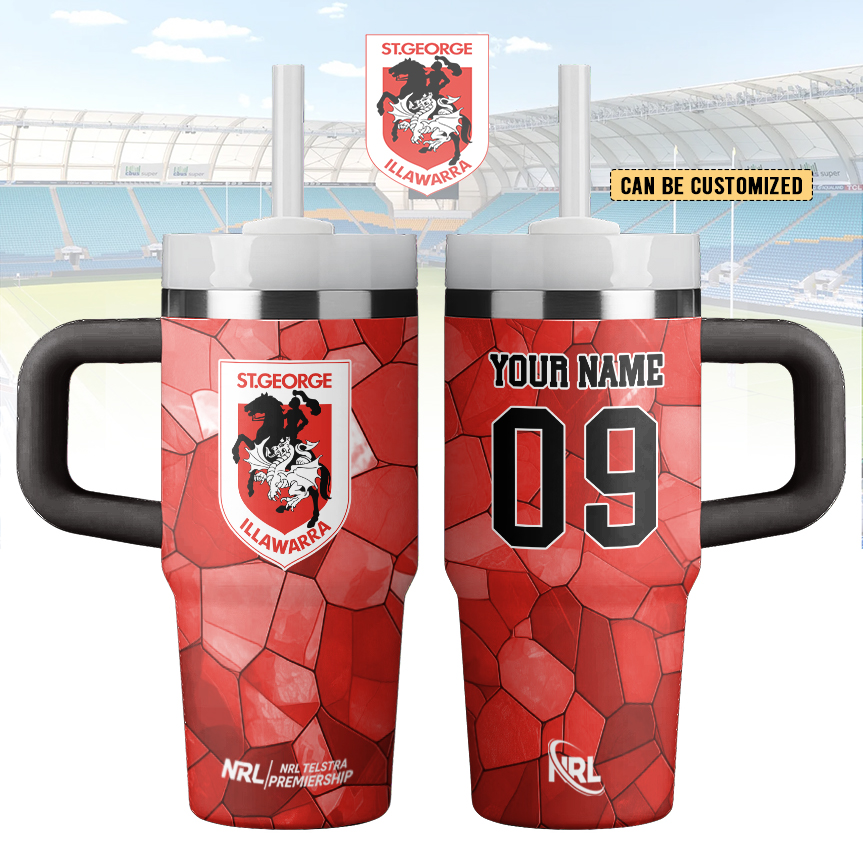 Auspiritmerch St. George Illawarra Dragons Custom Stanley Quencher 14oz Stainless Steel Tumbler With Handle