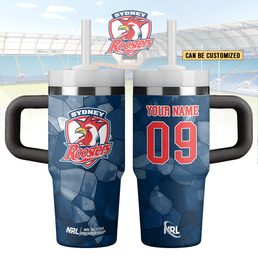 Auspiritmerch Sydney Roosters Custom Stanley Quencher 14oz Stainless Steel Tumbler With Handle