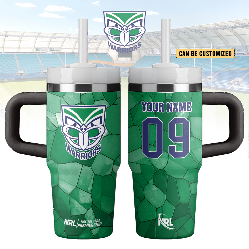 Auspiritmerch New Zealand Warriors Custom Stanley Quencher 14oz Stainless Steel Tumbler With Handle