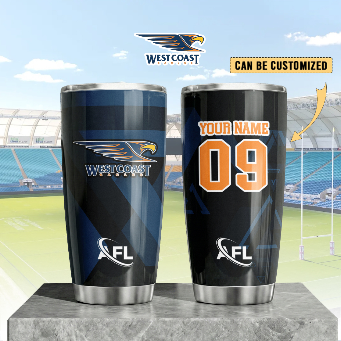 Auspiritmerch West Coast Eagles Custom Stanley Quencher 20oz Stainless Steel Tumbler