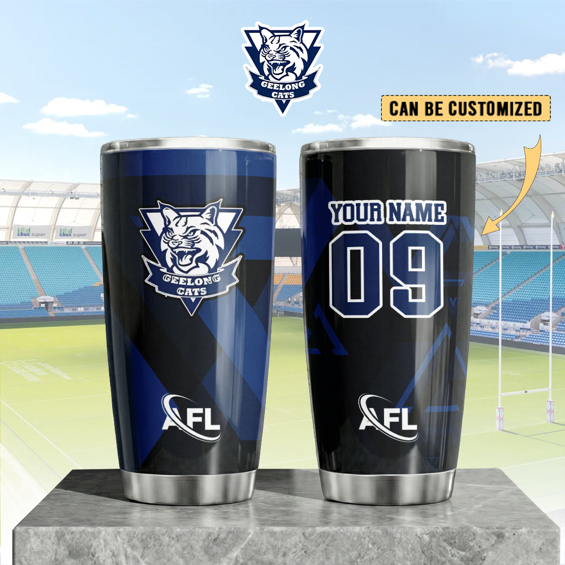 Auspiritmerch Geelong Cats Custom Stanley Quencher 20oz Stainless Steel Tumbler