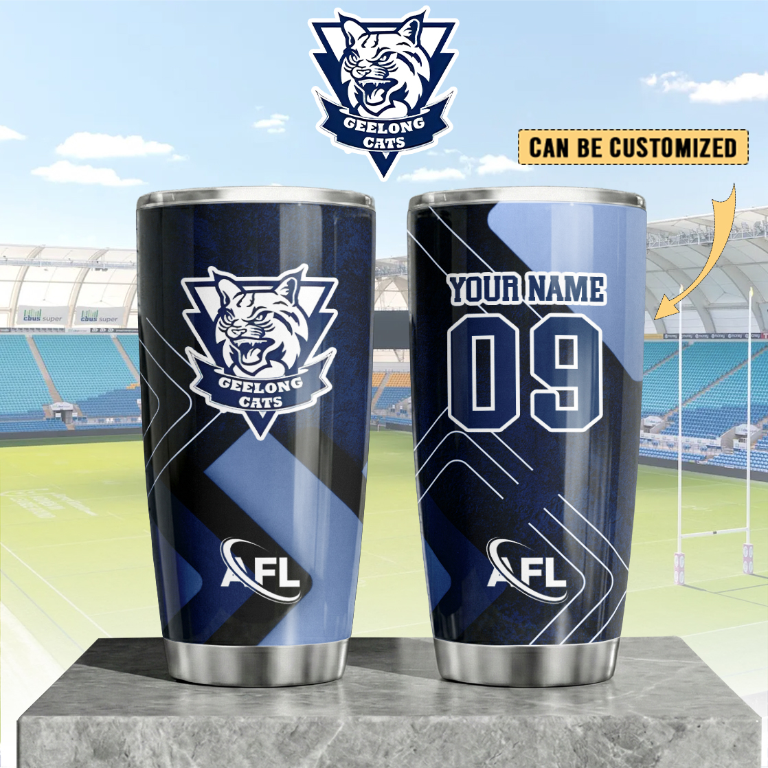 Auspiritmerch Geelong Cats Custom Stanley Quencher 20oz Stainless Steel Tumbler