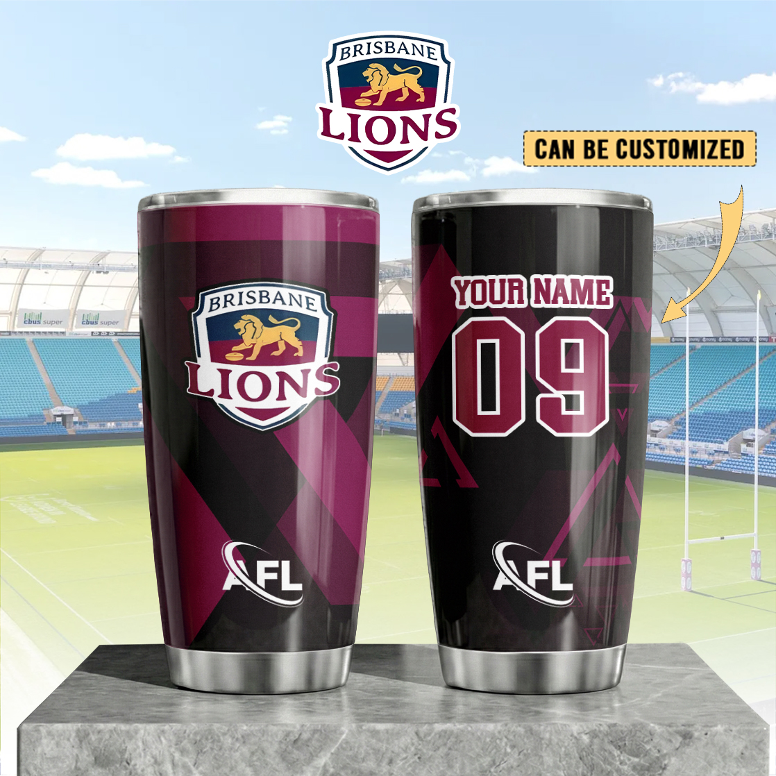 Auspiritmerch Brisbane Lions Custom Stanley Quencher 20oz Stainless Steel Tumbler