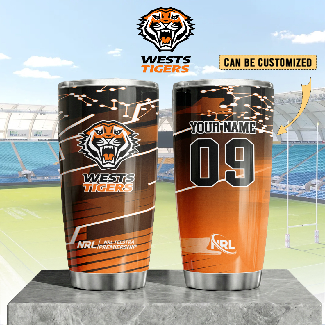Auspiritmerch Wests Tigers Custom Stanley Quencher 20oz Stainless Steel Tumbler
