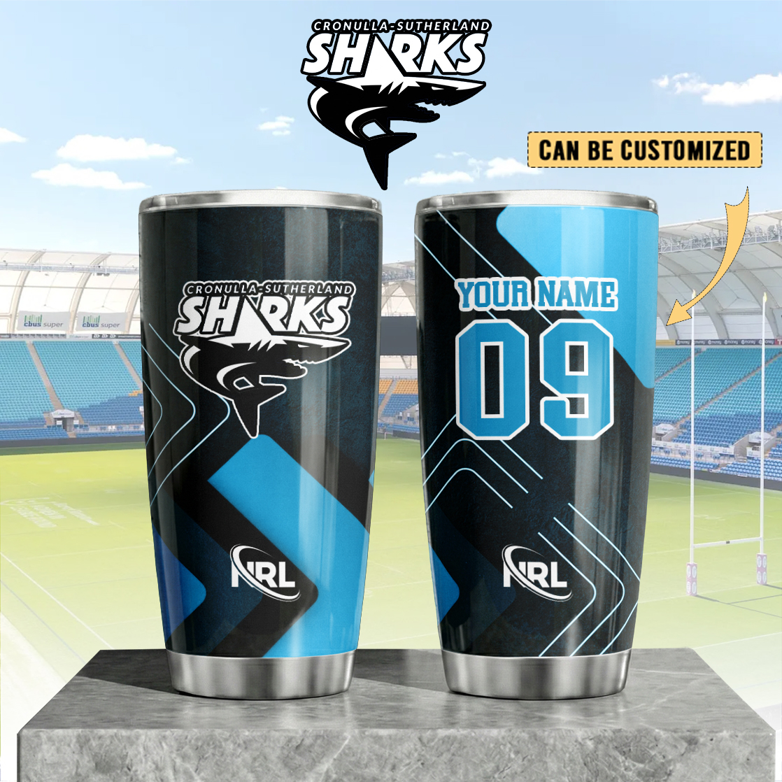 Auspiritmerch Cronulla-Sutherland Sharks Custom Stanley Quencher 20oz Stainless Steel Tumbler
