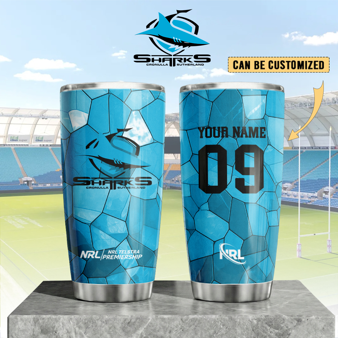 Auspiritmerch Cronulla-Sutherland Sharks Custom Stanley Quencher 20oz Stainless Steel Tumbler