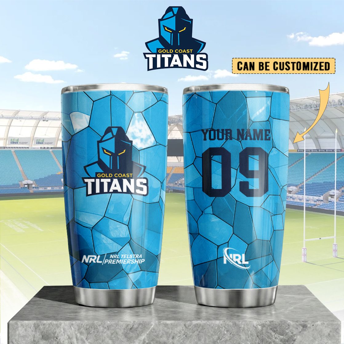 Auspiritmerch Gold Coast Titans Custom Stanley Quencher 20oz Stainless Steel Tumbler
