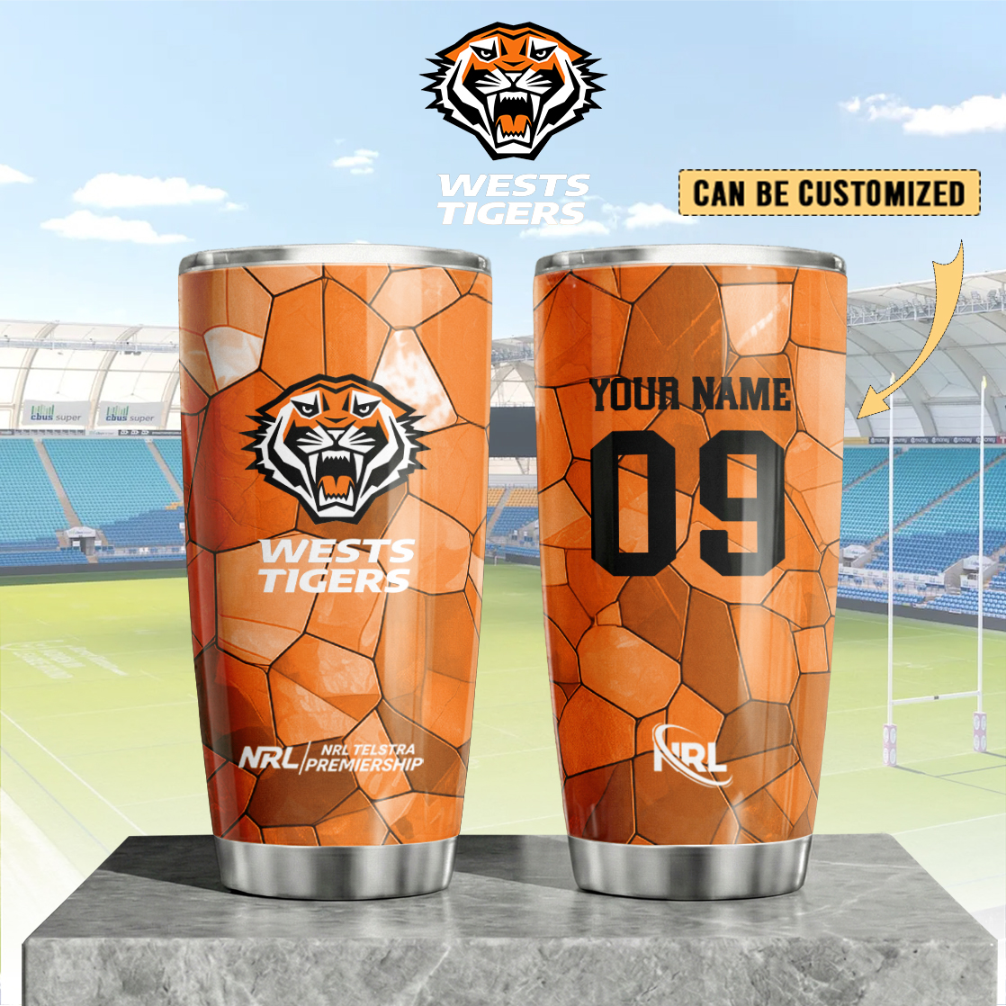 Auspiritmerch Wests Tigers Custom Stanley Quencher 20oz Stainless Steel Tumbler