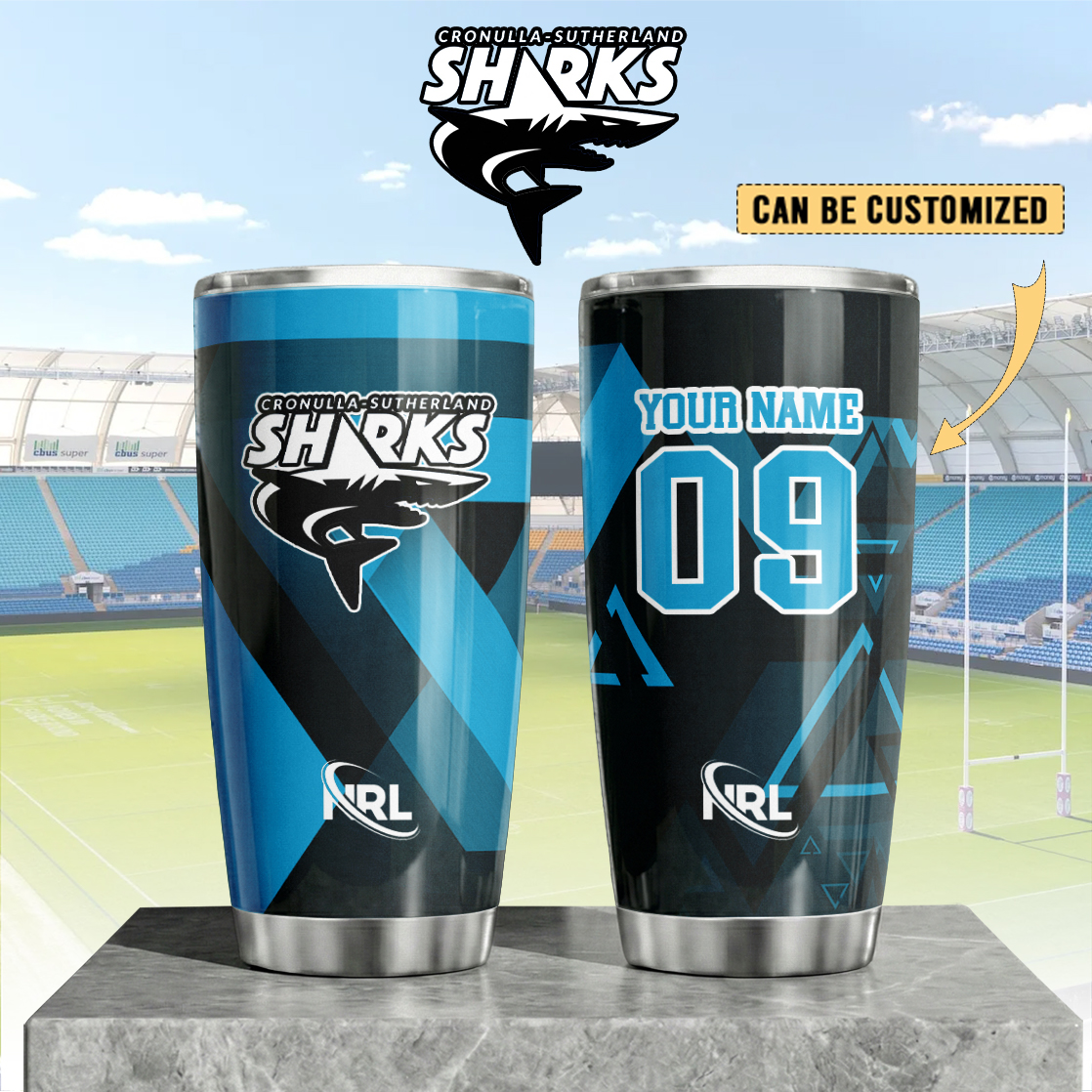 Auspiritmerch Cronulla-Sutherland Sharks Custom Stanley Quencher 20oz Stainless Steel Tumbler