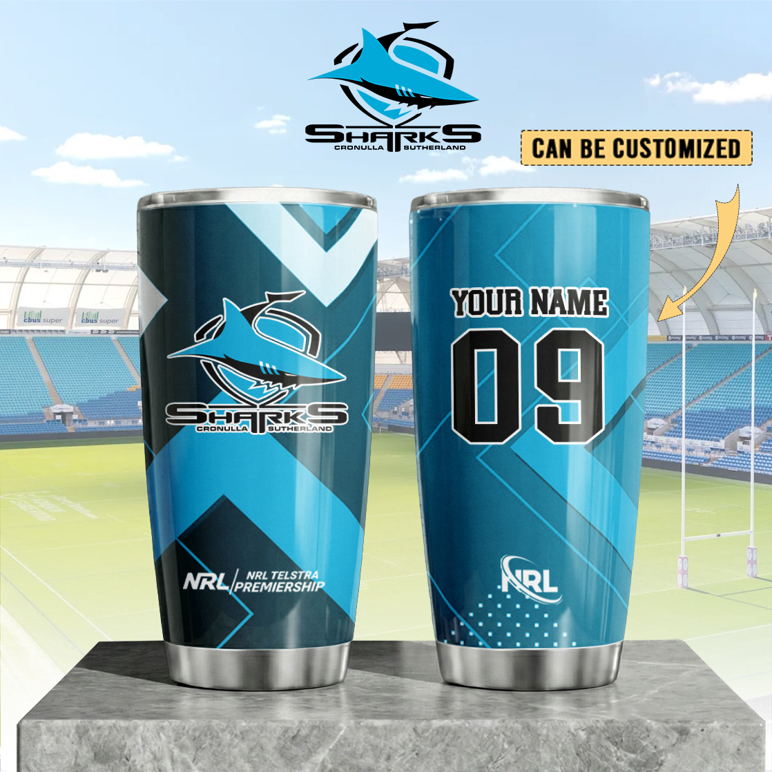 Auspiritmerch Cronulla-Sutherland Sharks Custom Stanley Quencher 20oz Stainless Steel Tumbler
