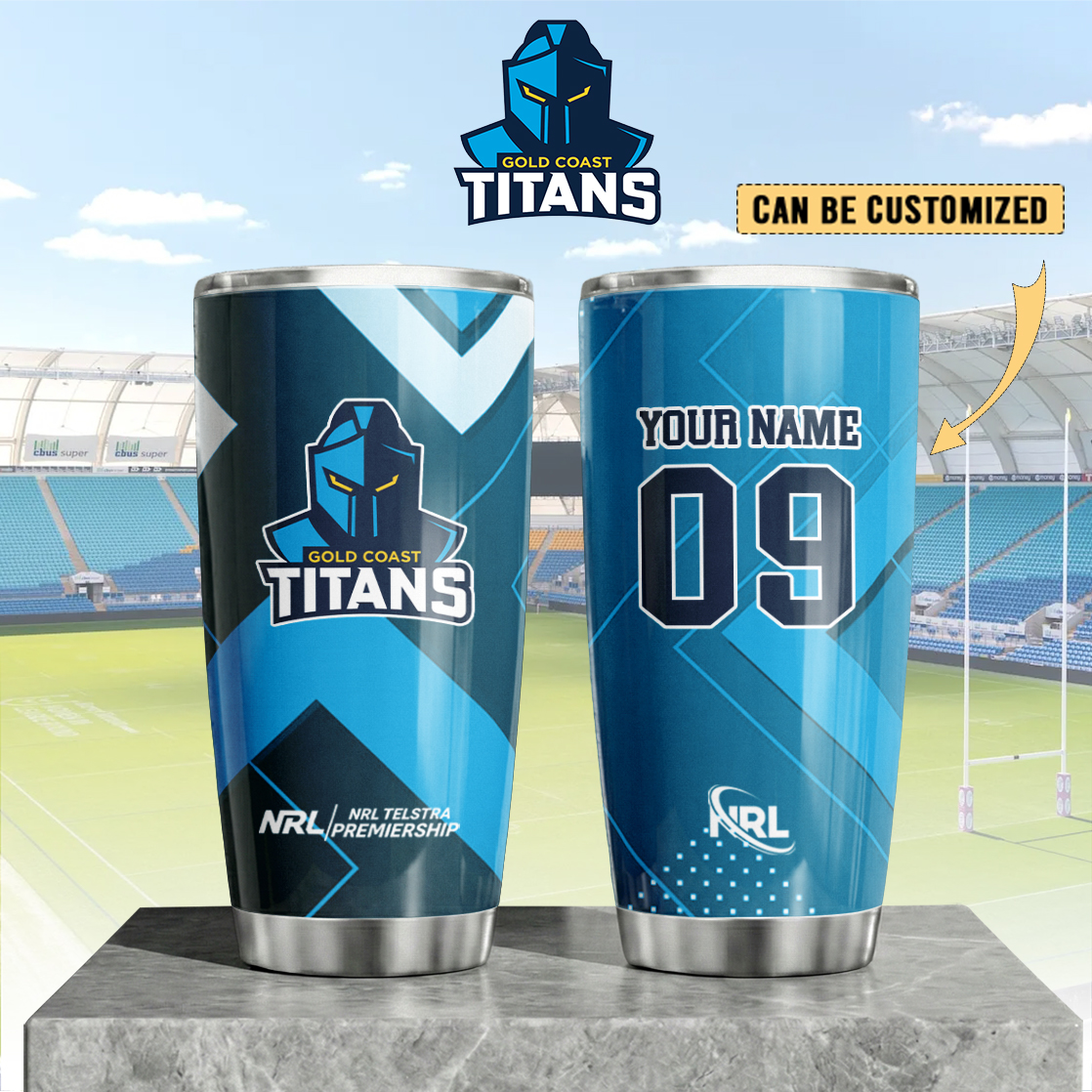 Auspiritmerch Gold Coast Titans Custom Stanley Quencher 20oz Stainless Steel Tumbler