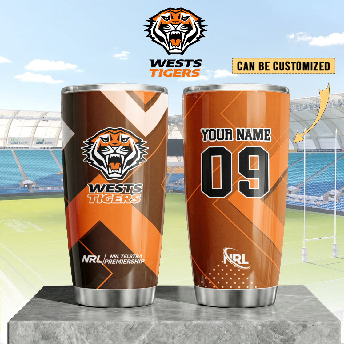 Auspiritmerch Wests Tigers Custom Stanley Quencher 20oz Stainless Steel Tumbler