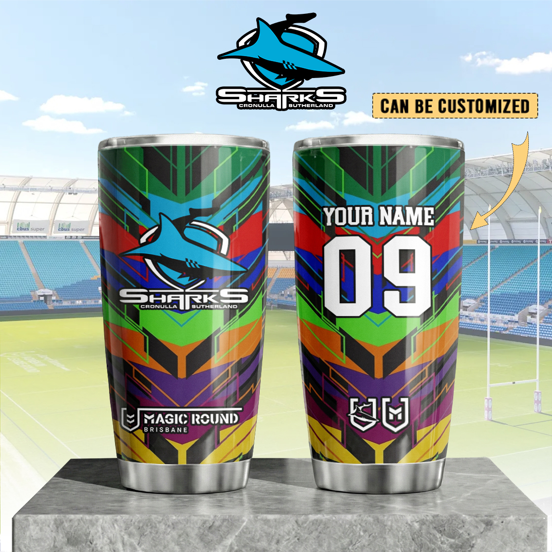 Auspiritmerch Cronulla-Sutherland Sharks Custom Stanley Quencher 20oz Stainless Steel Tumbler
