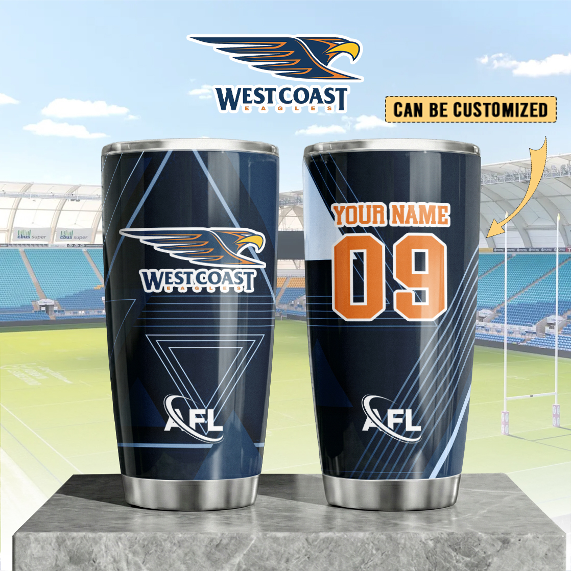 Auspiritmerch West Coast Eagles Custom Stanley Quencher 20oz Stainless Steel Tumbler
