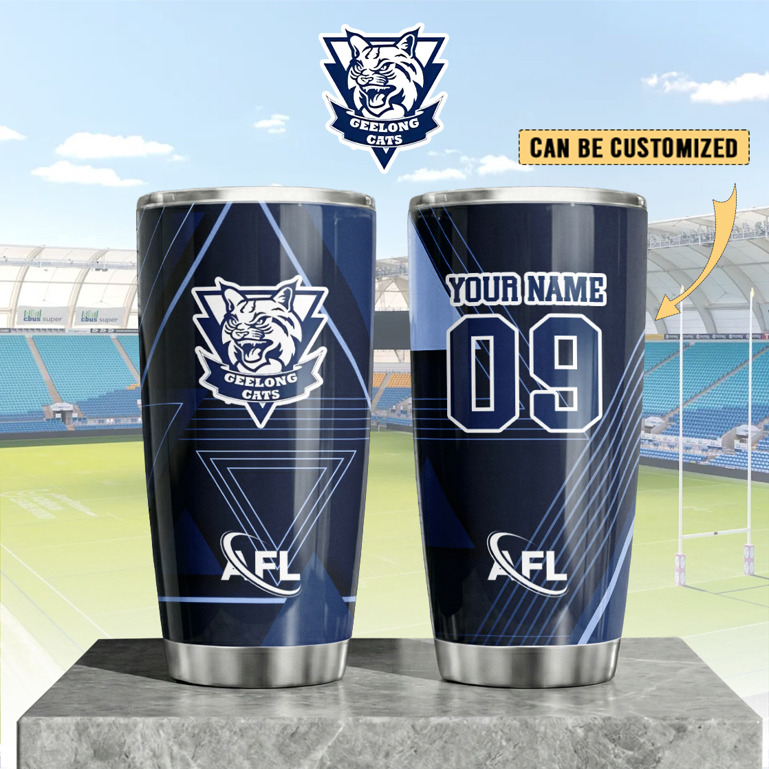 Auspiritmerch Geelong Cats Custom Stanley Quencher 20oz Stainless Steel Tumbler