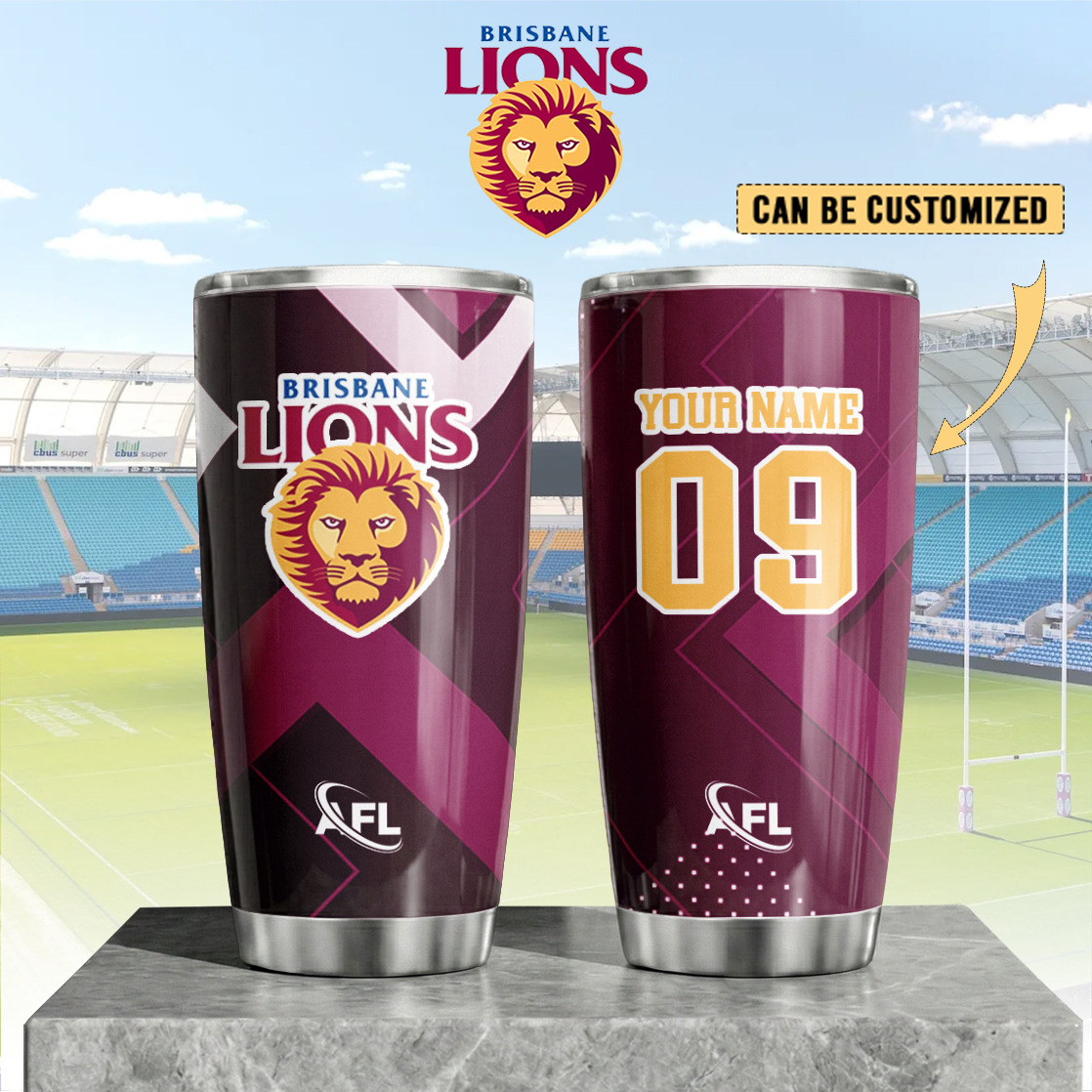 Auspiritmerch Brisbane Lions Custom Stanley Quencher 20oz Stainless Steel Tumbler