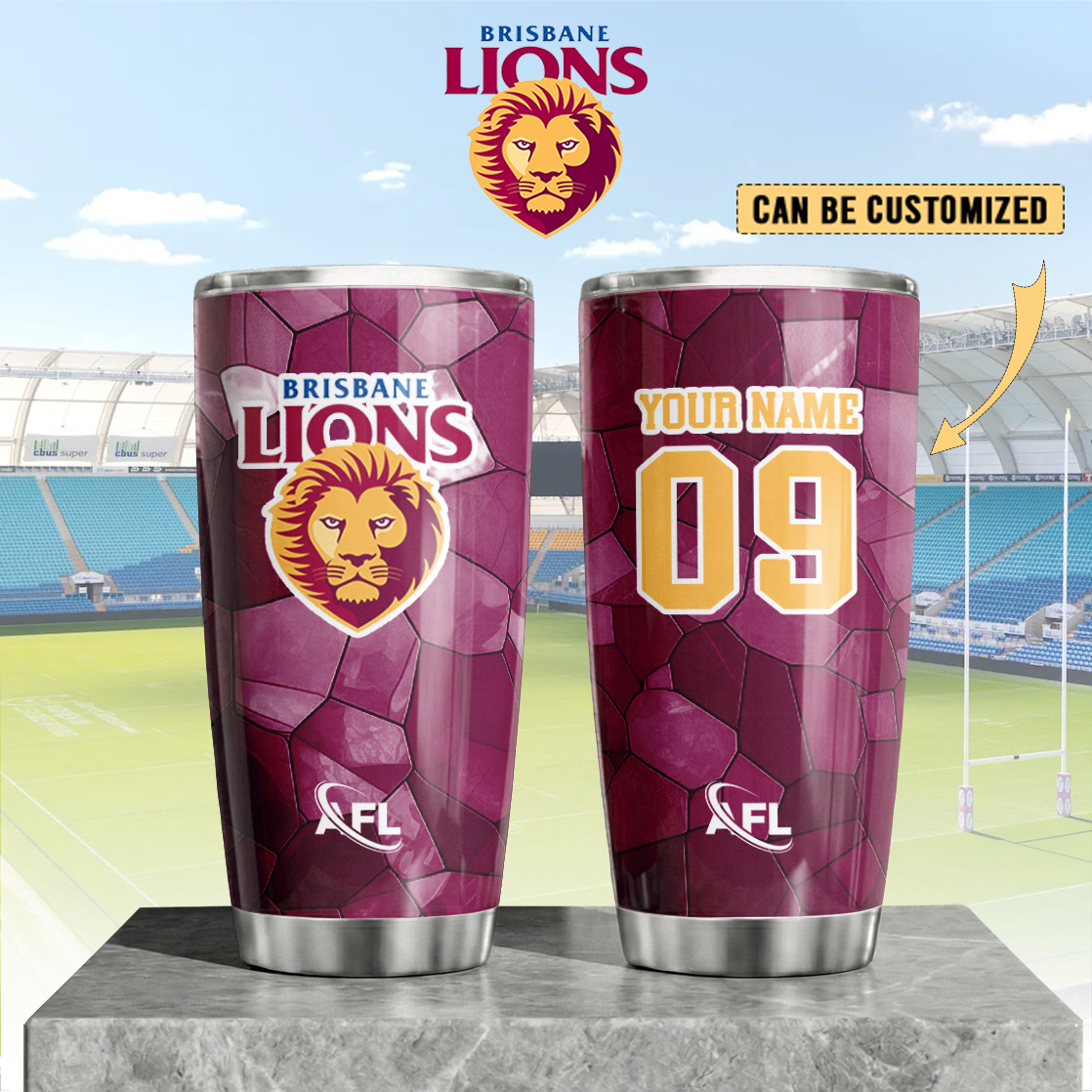 Auspiritmerch Brisbane Lions Custom Stanley Quencher 20oz Stainless Steel Tumbler