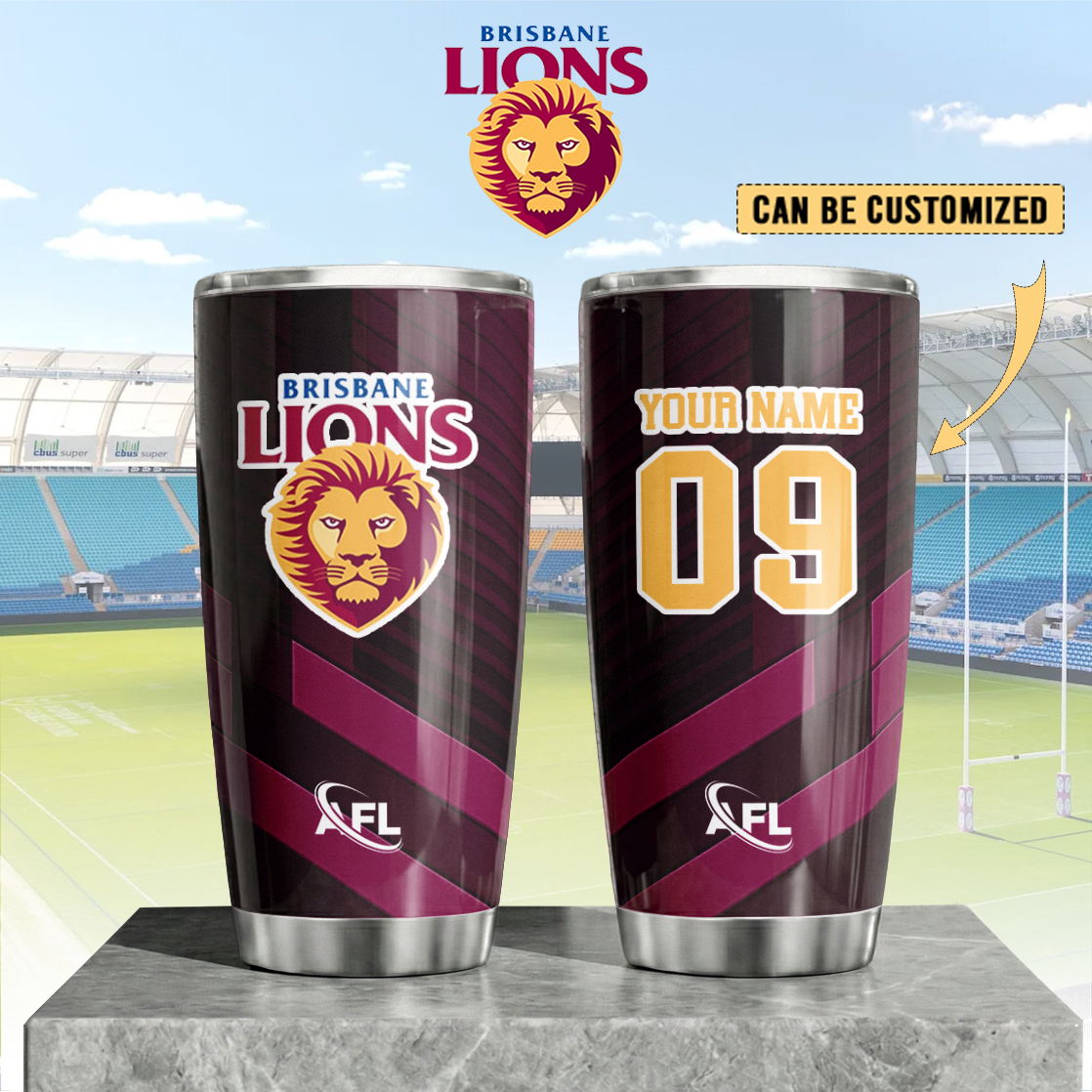 Auspiritmerch Brisbane Lions Custom Stanley Quencher 20oz Stainless Steel Tumbler