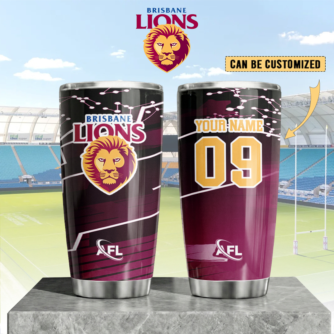 Auspiritmerch Brisbane Lions Custom Stanley Quencher 20oz Stainless Steel Tumbler