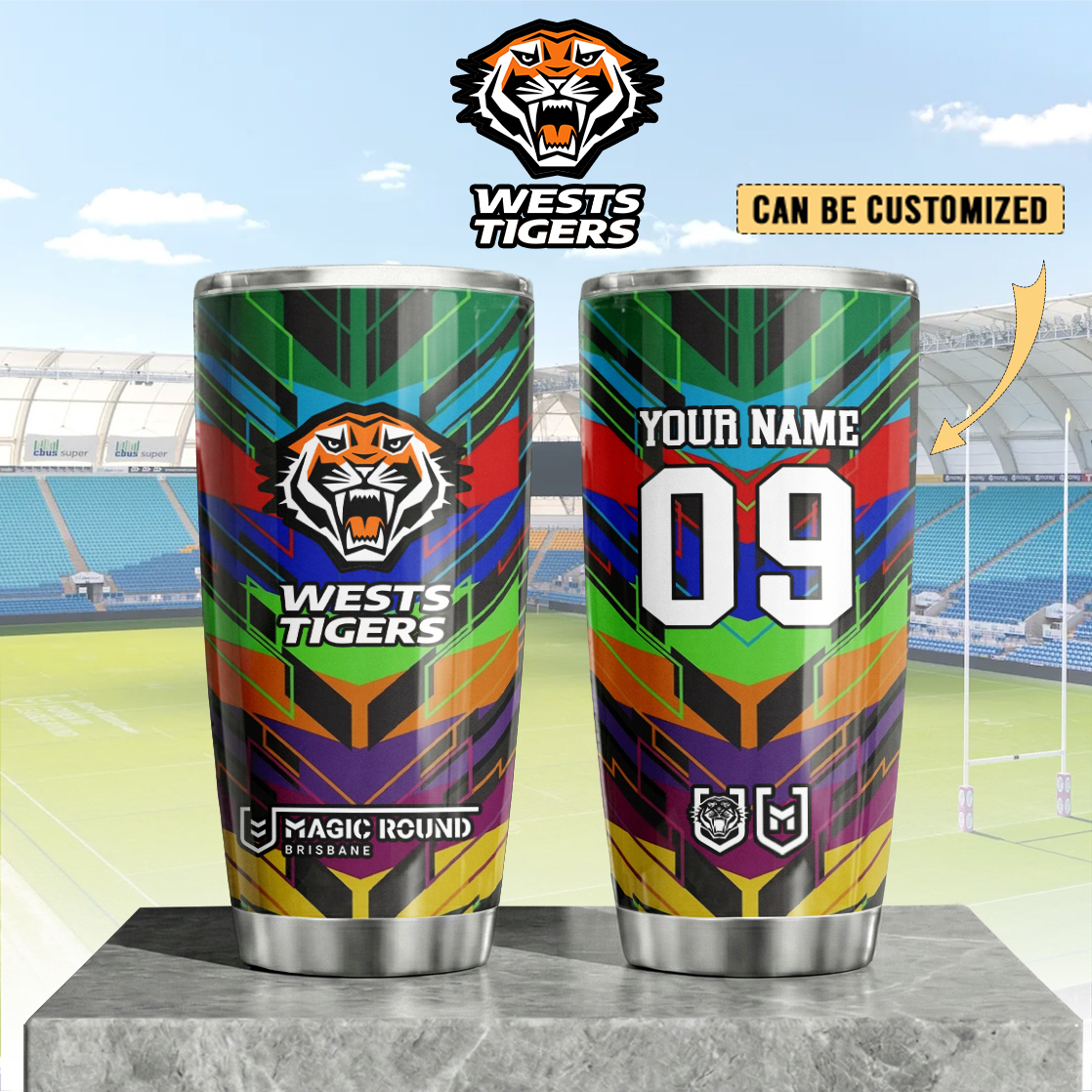 Auspiritmerch Wests Tigers Custom Stanley Quencher 20oz Stainless Steel Tumbler