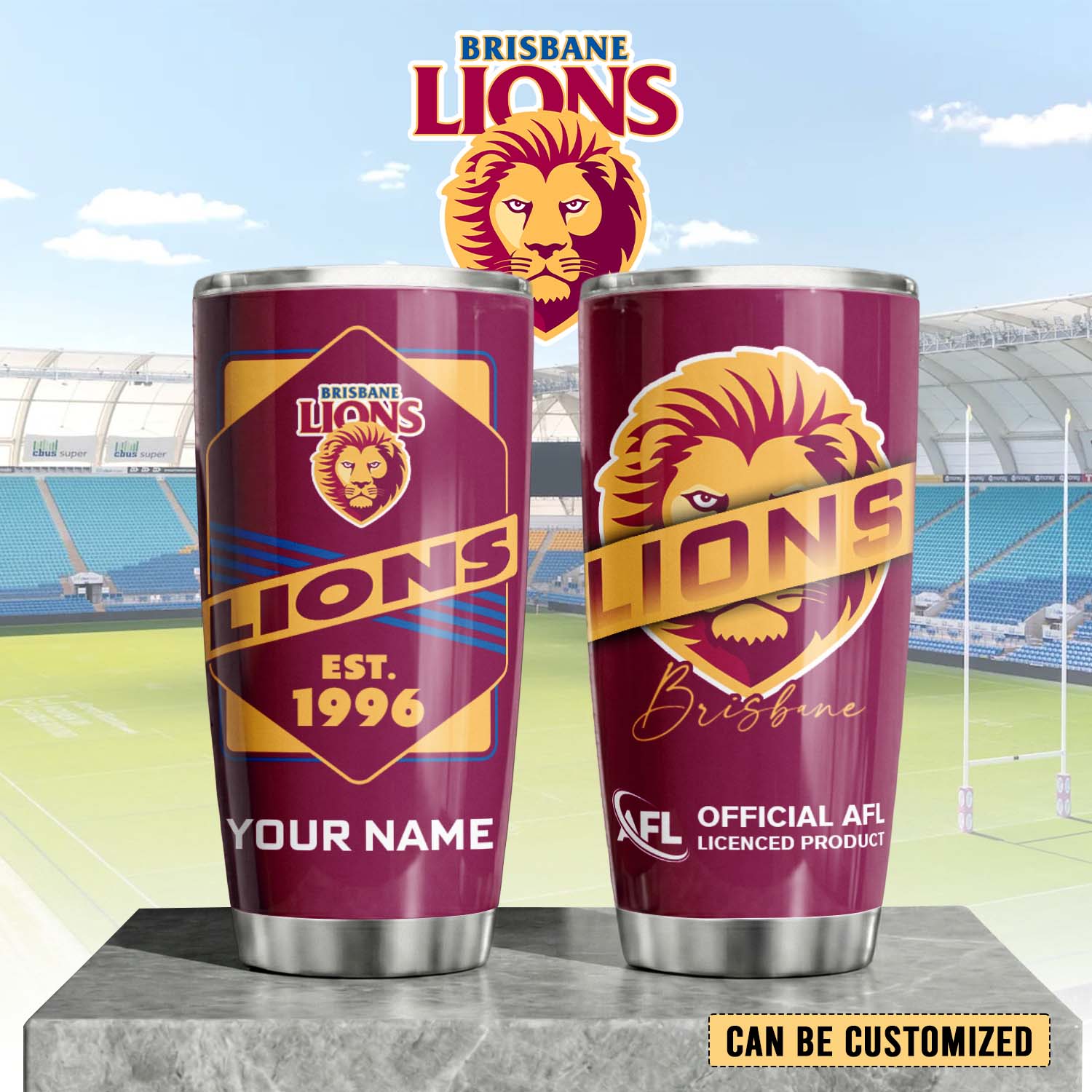 Auspiritmerch Brisbane Lions Custom Stanley Quencher 20oz Stainless Steel Tumbler