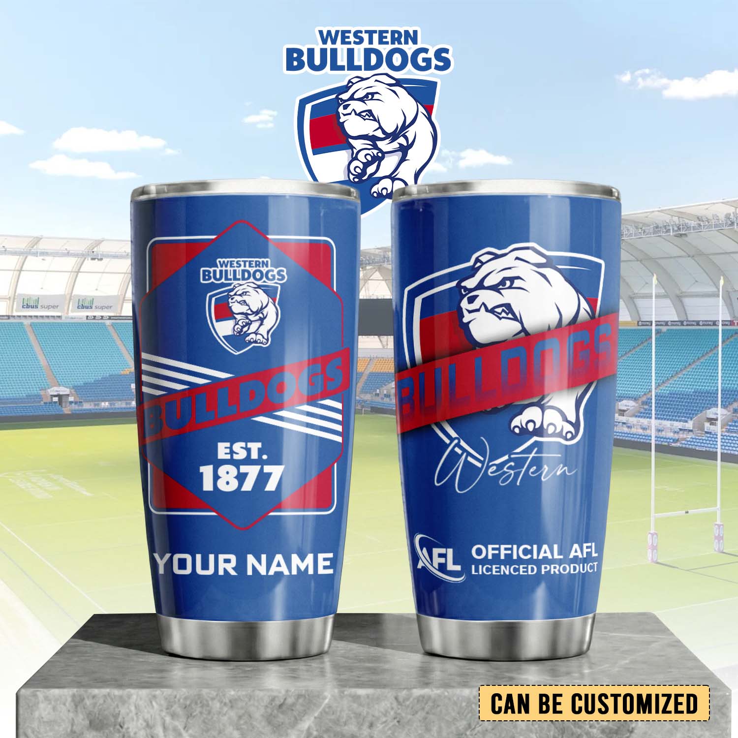 Auspiritmerch Western Bulldogs Custom Stanley Quencher 20oz Stainless Steel Tumbler