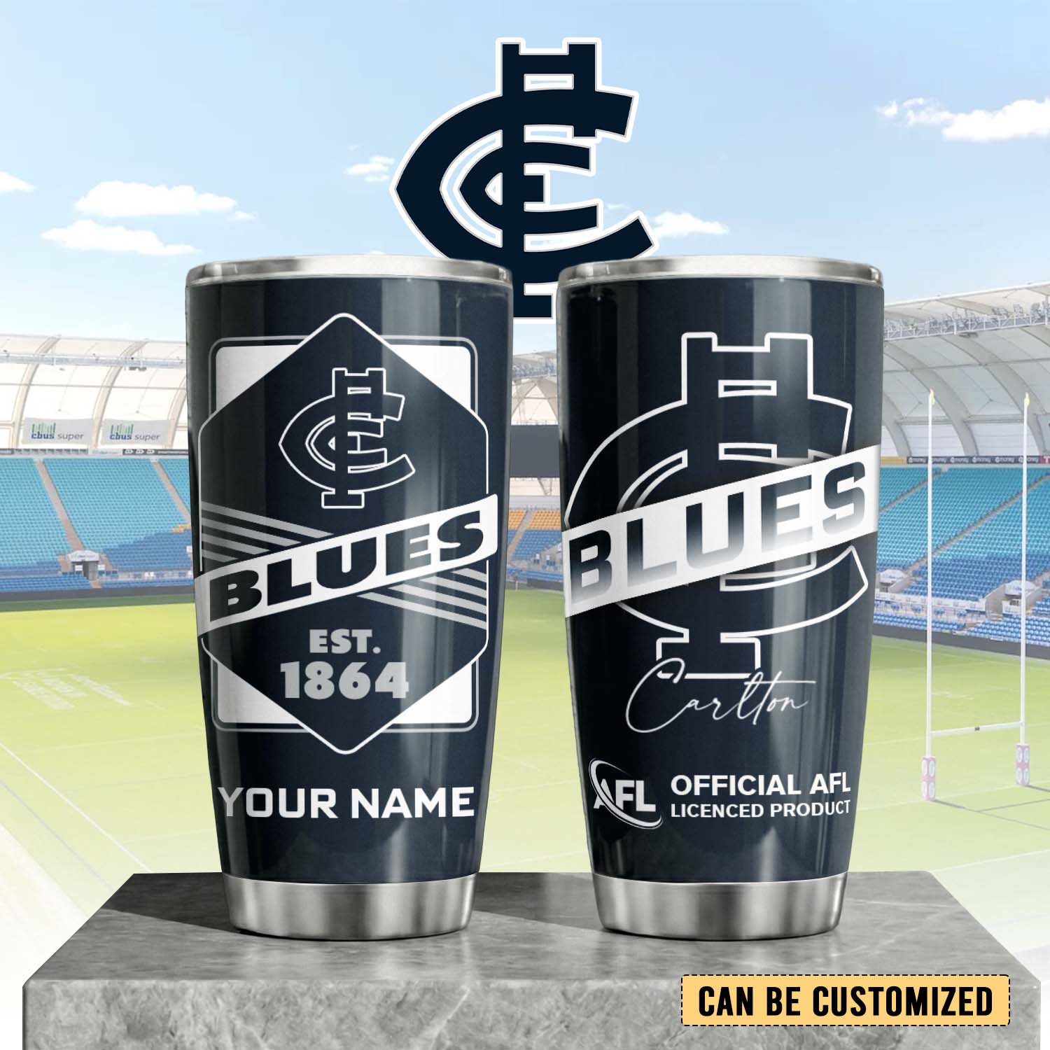 Auspiritmerch Carlton Blues Custom Stanley Quencher 20oz Stainless Steel Tumbler