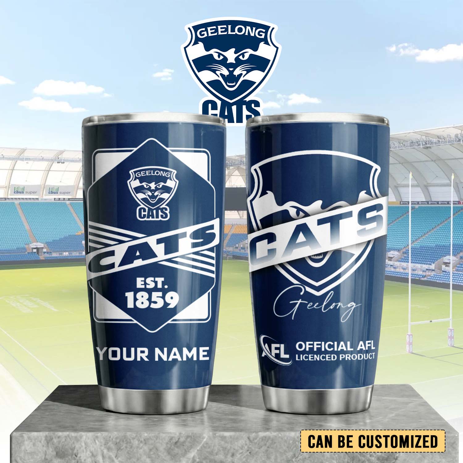 Auspiritmerch Geelong Cats Custom Stanley Quencher 20oz Stainless Steel Tumbler